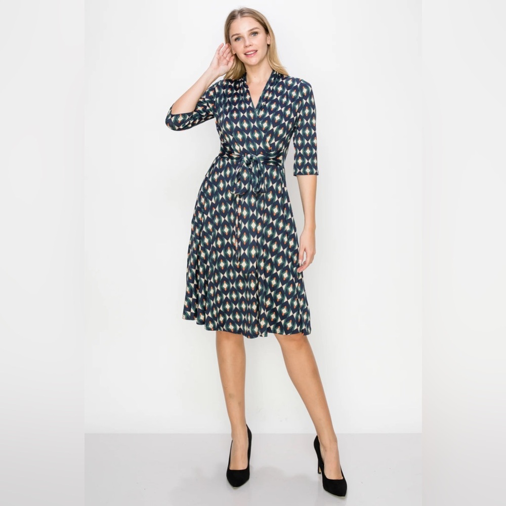 NWT Audrey Whitmore geometric print wrap style dress size XL
